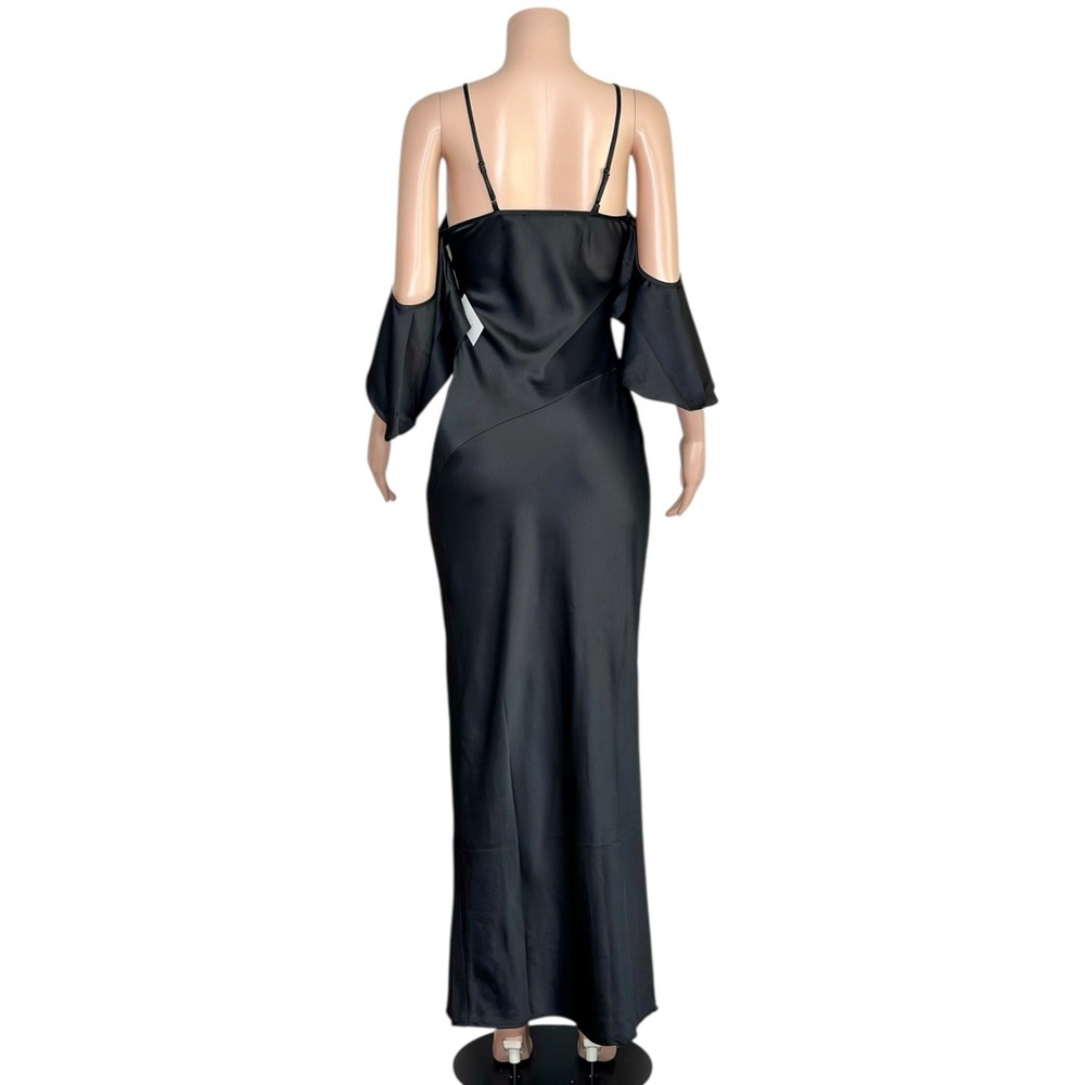 ASTR THE LABEL Kendra Cold Shoulder Satin Maxi Dress, Black, Medium - Picture 10 of 13